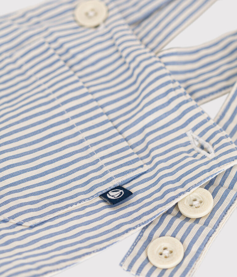 Salopette courte en seersucker b&eacute;b&eacute; bleu/blanc