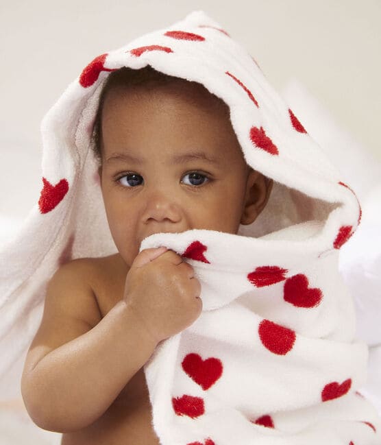 fabriek bende Gooi Badcape met hartjes in badstof voor baby's MARSHMALLOW/TERKUIT | Petit  Bateau