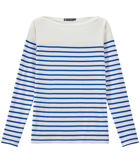 Roos Rennen Dwaal Dames-T-shirt met lange mouwen en streepjes MARSHMALLOW/PERSE | Petit Bateau