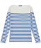 Dames-T-shirt met lange mouwen en streepjes wit MARSHMALLOW/blauw PERSE