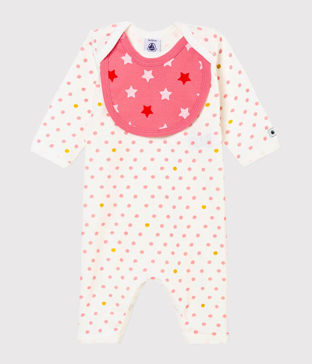 Dors bien sans pieds et bavoir b&eacute;b&eacute; fille blanc/multicouleur