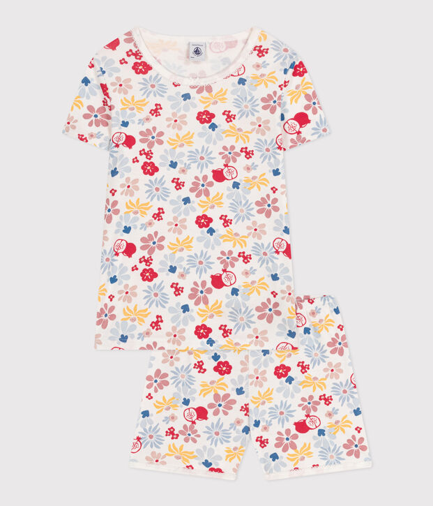 Katoenen pyjamashort met bloemenprint voor kinderen wit/multicouleur