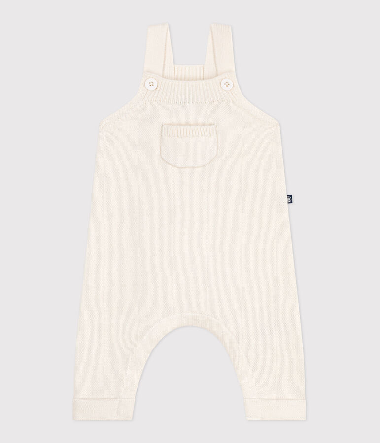 Salopette b&eacute;b&eacute; unie en tricot laine et coton blanc