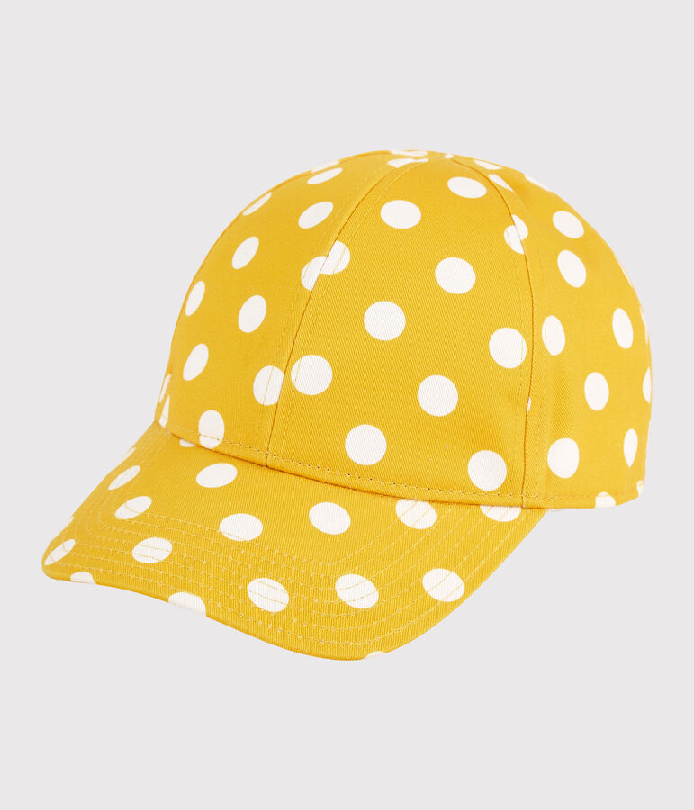 Casquette imprim&eacute;e &agrave; pois enfant fille jaune/blanc