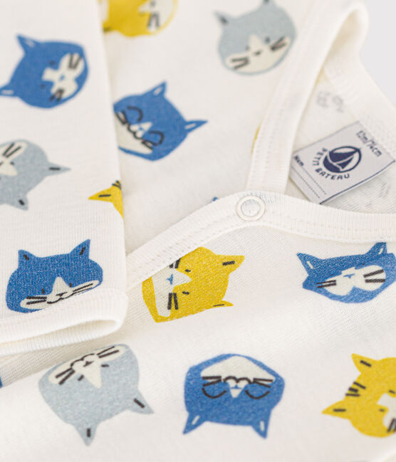 Katoenen babypyjama zonder voetjes wit MARSHMALLOW/wit MULTICO
