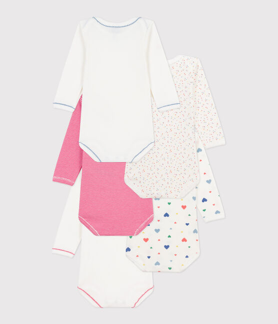Setje van katoenen babybody's met lange mouw en hartjesprint variante 1