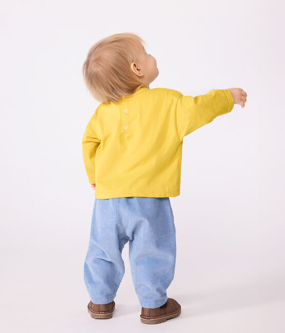 Katoenen T-shirt met lange mouwen en katmotiefje voor baby's geel NAPLES