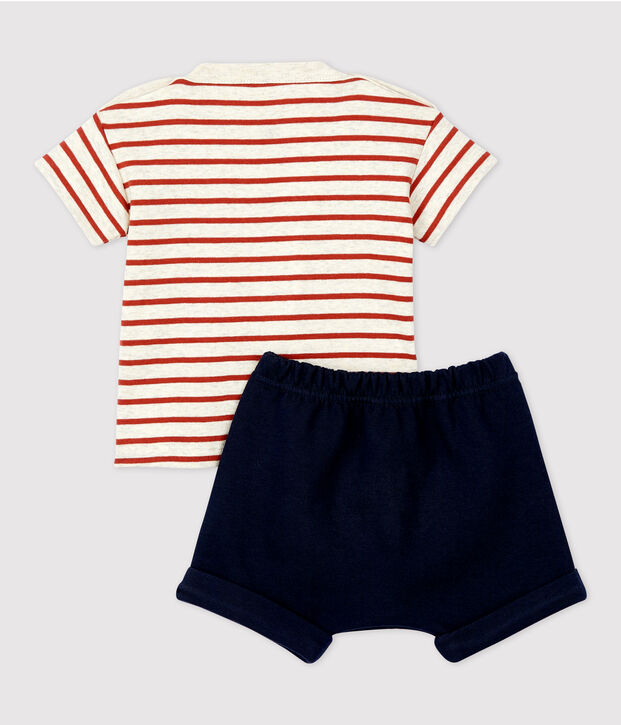Gestreept ensemble van biokatoen uit 2 delen voor baby's beige/bruin