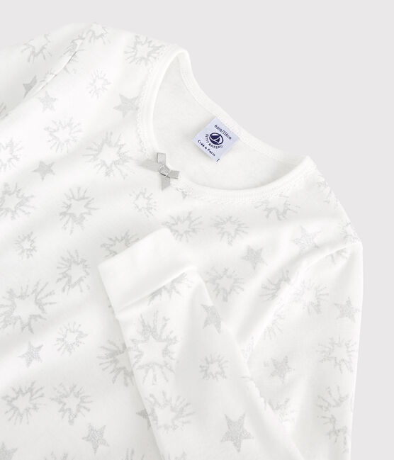 Katoenen snugfit meisjespyjama met glittersterrenprint wit MARSHMALLOW/wit MULTICO