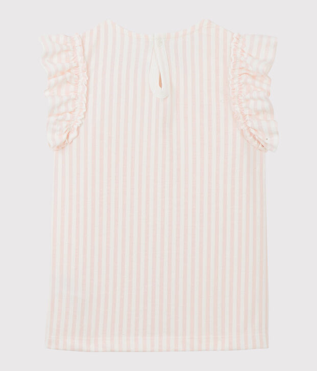 Tee-shirt manches courtes en jersey enfant fille rose/blanc