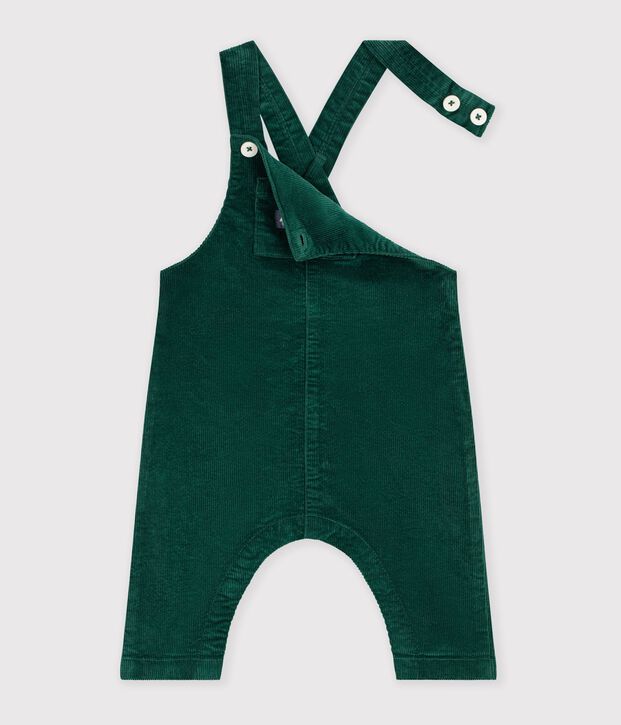 Salopette b&eacute;b&eacute; en velours jambes longues unie vert fonc&eacute;