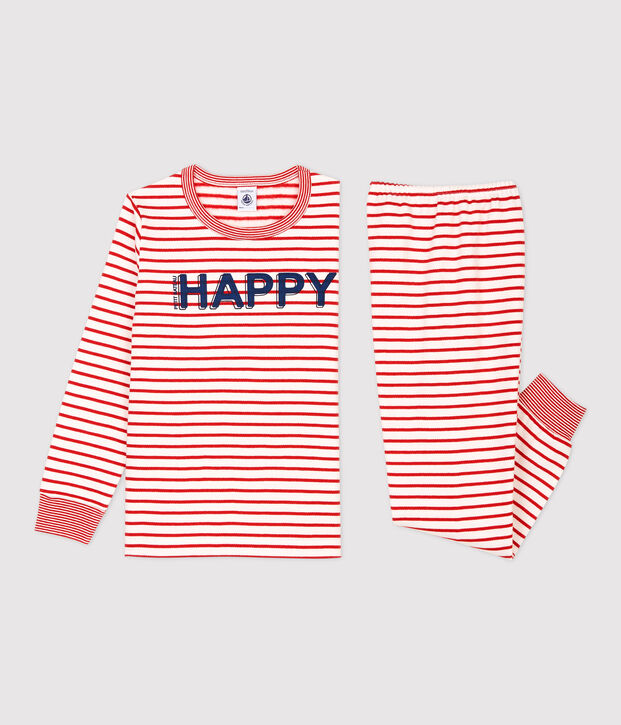 Rode meisjes/jongens molton pyjama met marini&egrave;re-strepen wit/rood