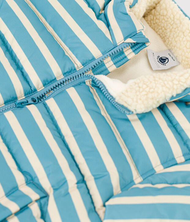 Gestreept babyjack met oprolbare capuchon blauw/ecru