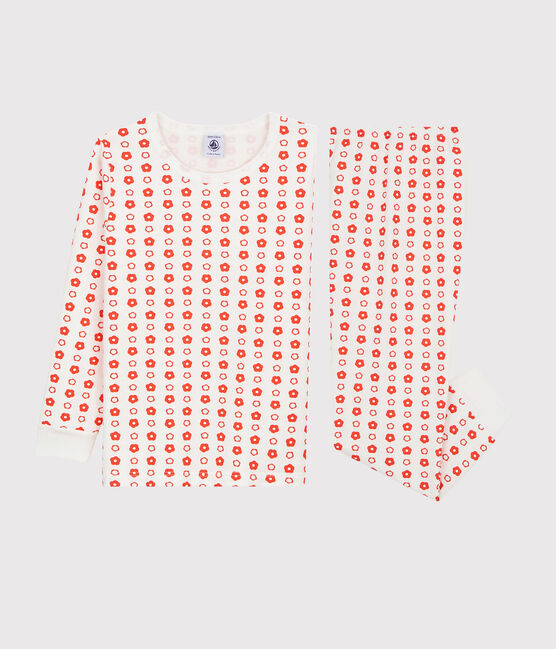 Jongens/meisjes pyjama met grafische print van biologisch katoen wit MARSHMALLOW/ SPICY