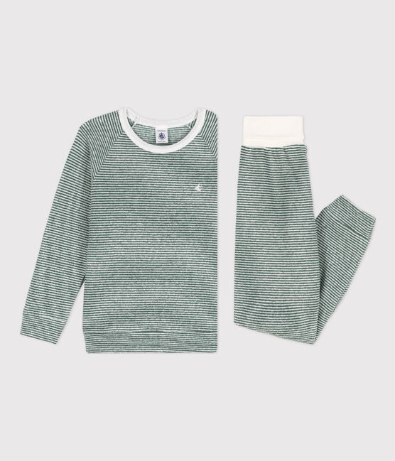 Pyjama uit badstof met milleraiesprint voor kleine meisjes en jongens groen VALLEE/wit MARSHMALLOW