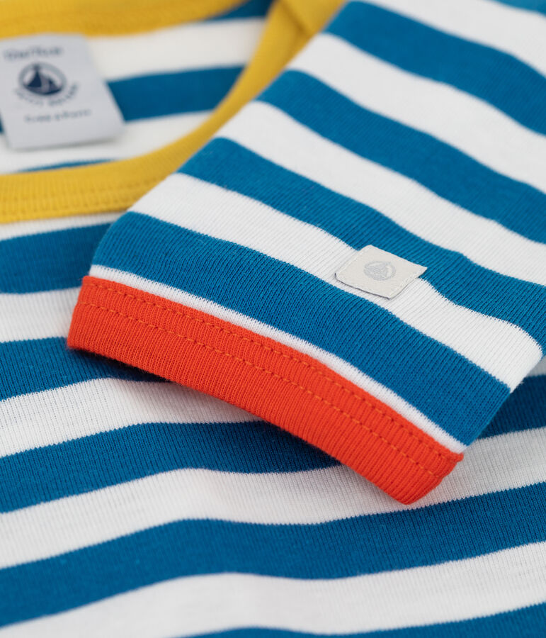 Slaappakje zonder drukknopen en zonder voetjes, met blauwe streep, gemaakt van katoen blauw/wit