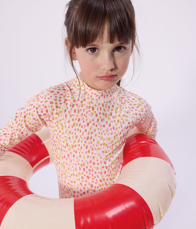 Eendelig kinderzwempakje met lange mouwen en print wit/multicouleur