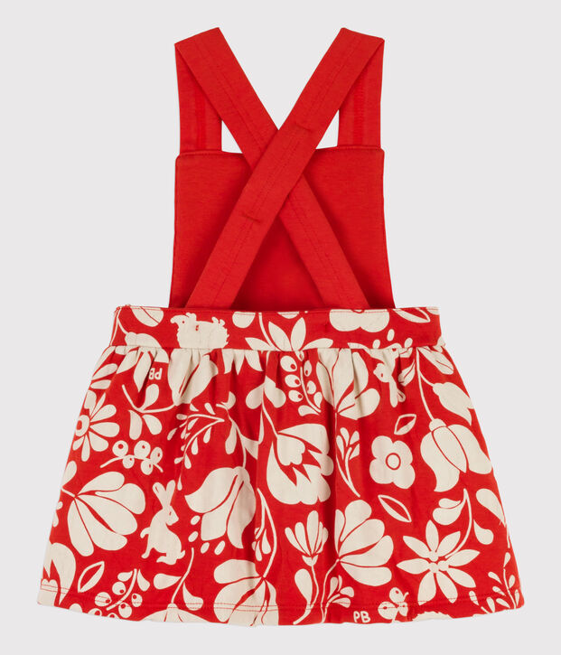 Jurk zonder mouwen in doorgestikte tubic met print voor baby's oranje/ecru