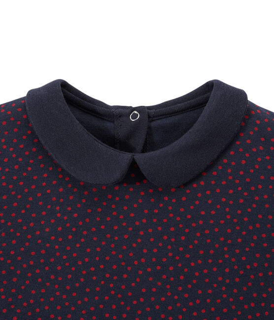Meisjes-T-shirt met claudinekraagje blauw SMOKING/rood TERKUIT