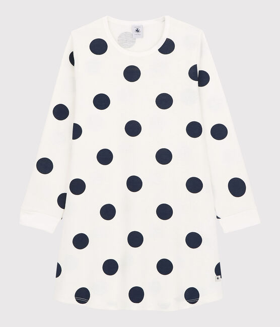 Chemise de nuit à pois petite fille en coton biologique blanc MARSHMALLOW/bleu MEDIEVAL