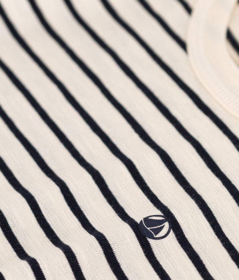 Gestreept T-shirt van gevlamde jersey voor jongens ecru/blauw