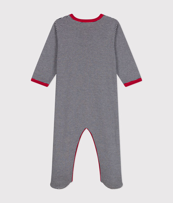 Pyjama bébé manches longues en coton bleu SMOKING/blanc MARSHMALLOW