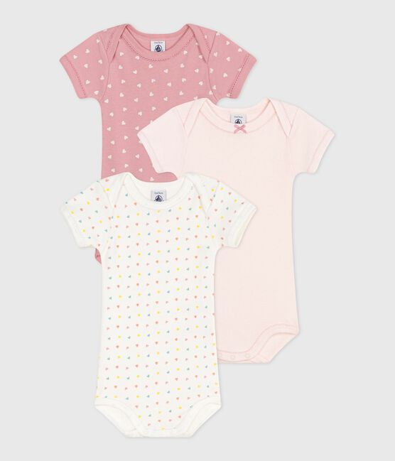 Setje met 3 katoenen body's met korte mouw en hartjesprint voor baby's variante 1