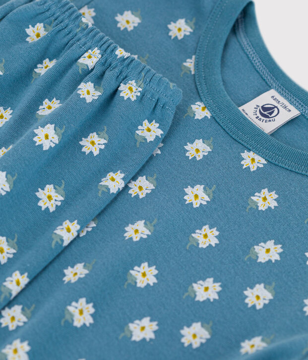 Meisjespyjama met bloemetje in katoen blauw/multicouleur