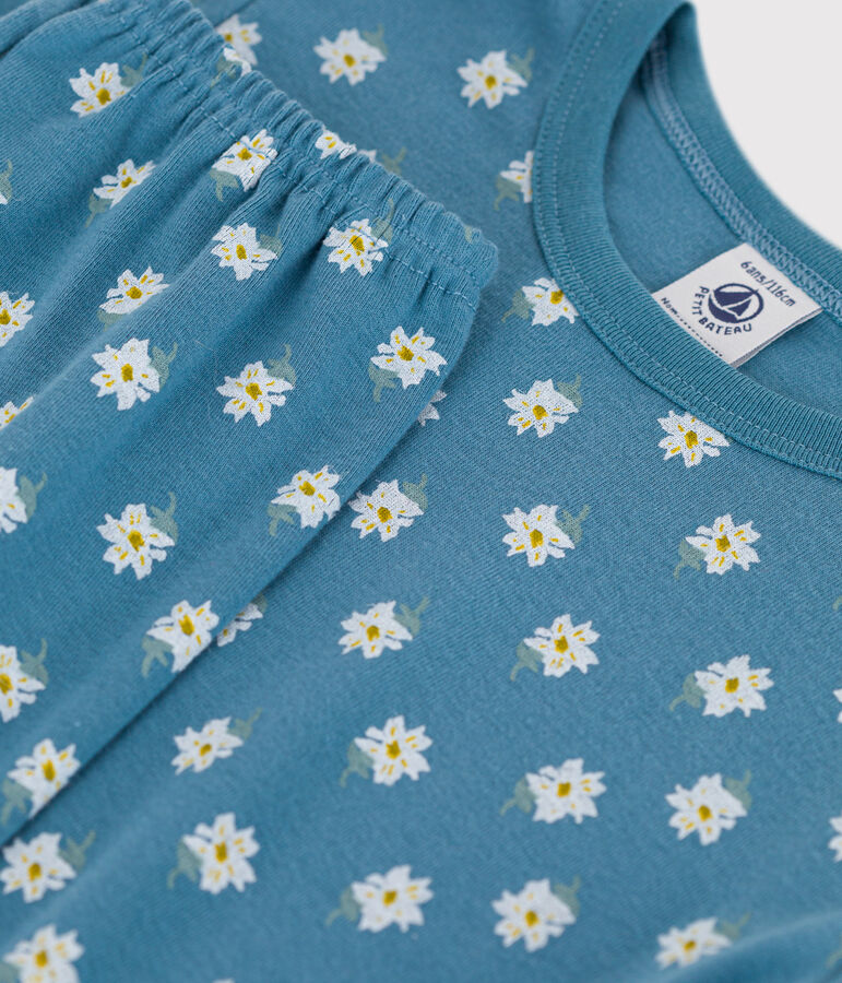Pyjama fleur petite fille en coton bleu/multicouleur