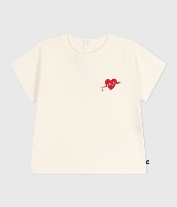 Tee-shirt b&eacute;b&eacute; en coton &agrave; manches longues, motif c&oelig;ur blanc cass&eacute;