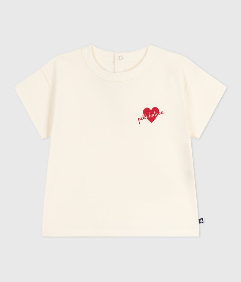 Katoenen T-shirt met lange mouwen en hartmotiefje voor baby's ecru
