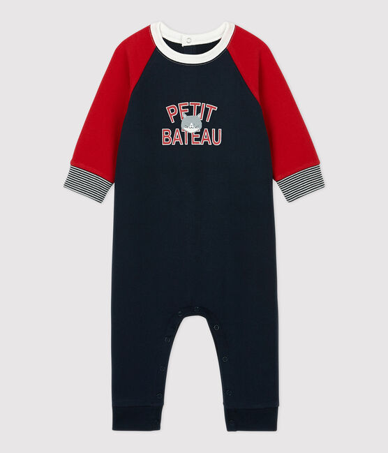 Jumpsuit baby van molton. blauw SMOKING/rood TERKUIT