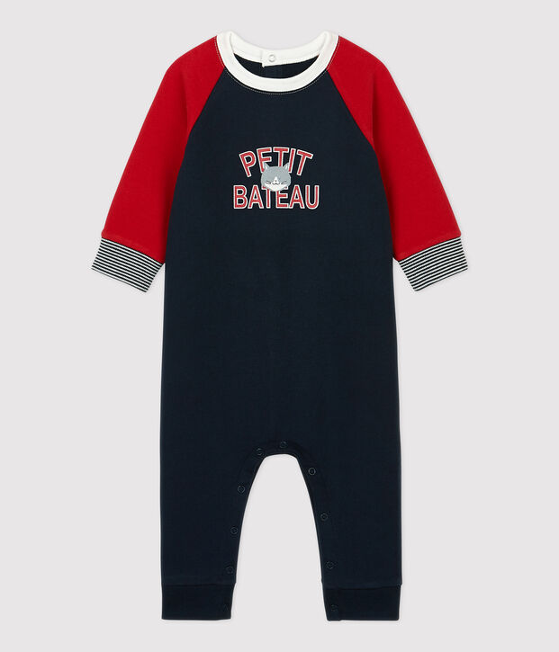 Combinaison en molleton b&eacute;b&eacute;. bleu/rouge