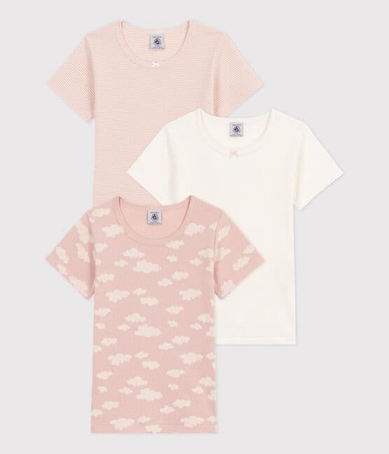 T-shirt fille rose/blanc coton Bio 3 ans PETIT BATEAU : le lot de