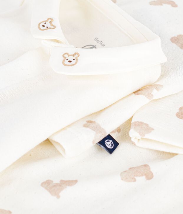Ensemble long 3 pi&egrave;ces b&eacute;b&eacute; en coton, imprim&eacute; oursons blanc/BRUN