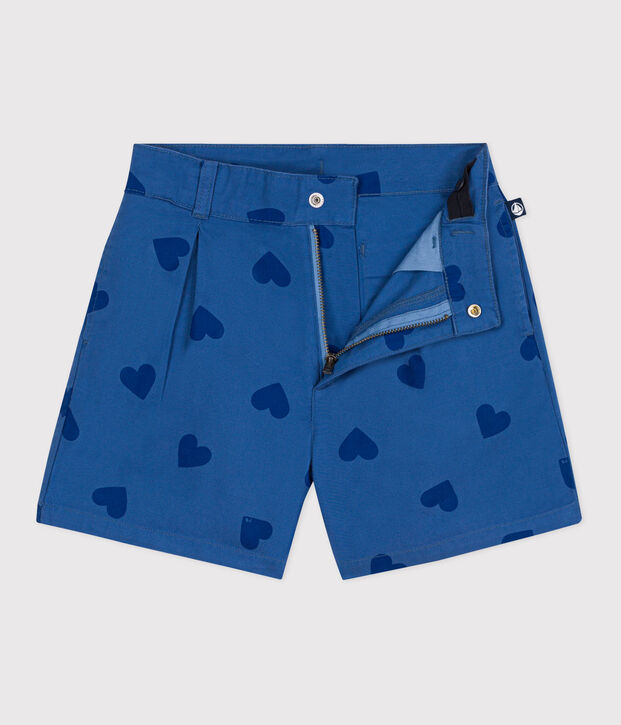 Katoenen short met hartjesprint voor kinderen blauw/blauw