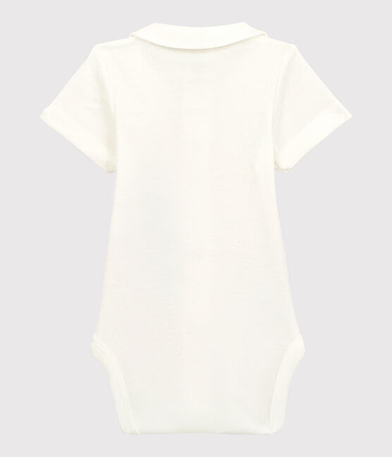 Romper met korte mouwen en witte kraag voor baby's, van biologisch katoen wit MARSHMALLOW