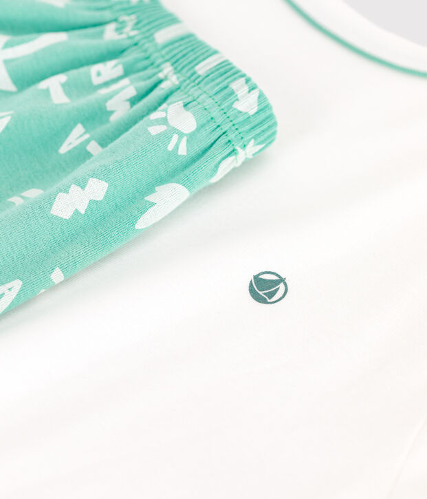 Korte katoenen pyjama voor kinderen wit/groen
