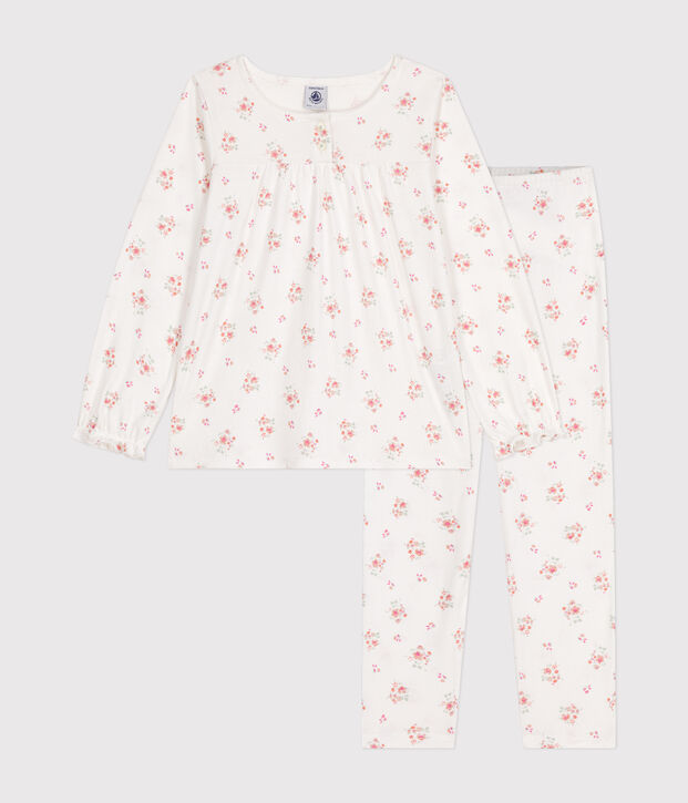 Katoenen kinderpyjama met bloemenprint wit/multicouleur