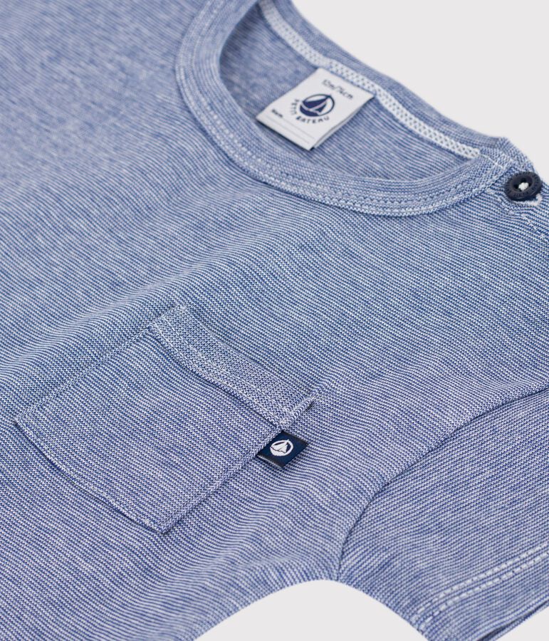 Tee-shirt b&eacute;b&eacute; en coton manches courtes ray&eacute; bleu/blanc
