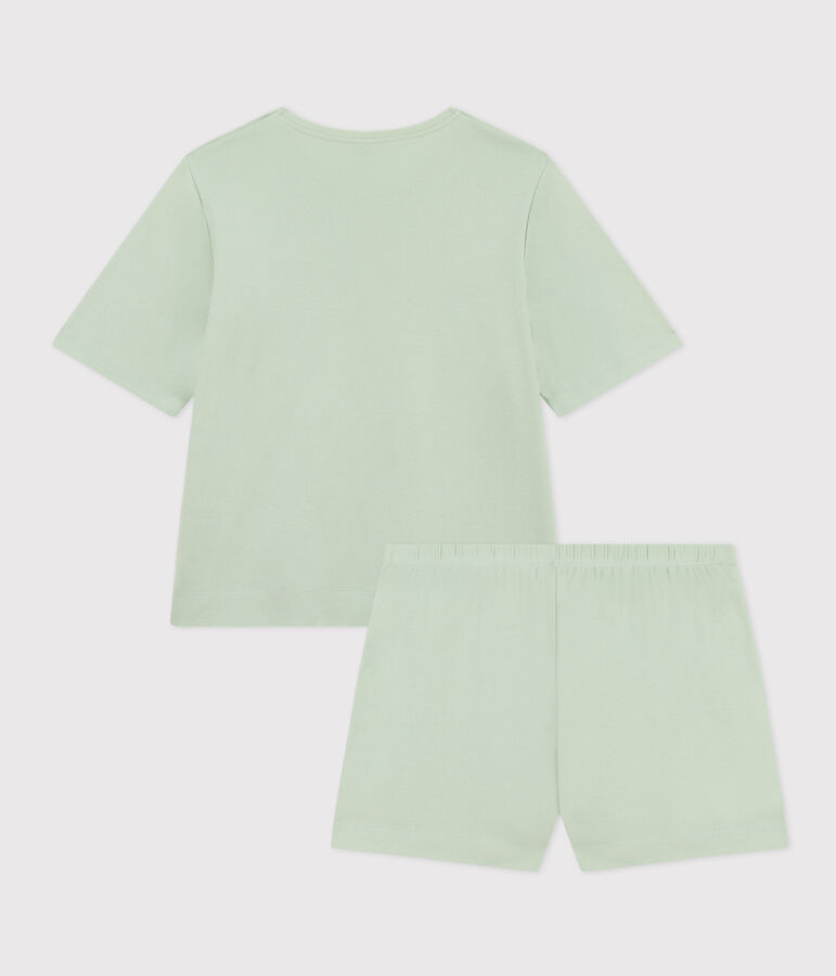 Korte pyjama en T-shirt van effen katoen voor dames groen