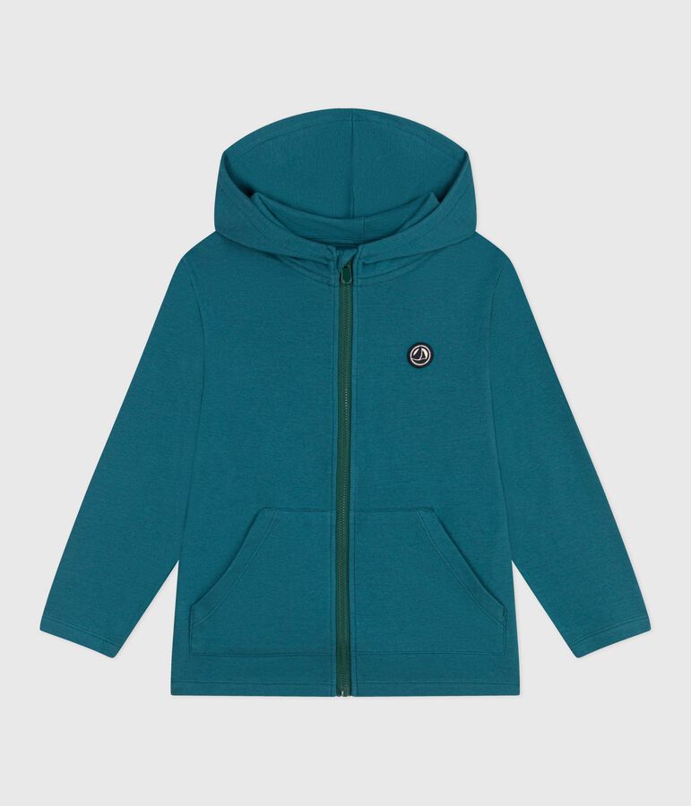 Sweatshirt zipp&eacute; &agrave; capuche enfant en coton uni vert
