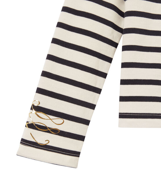 Marinetrui met lange mouwen in zware jersey voor meisjes wit MARSHMALLOW/blauw SMOKING