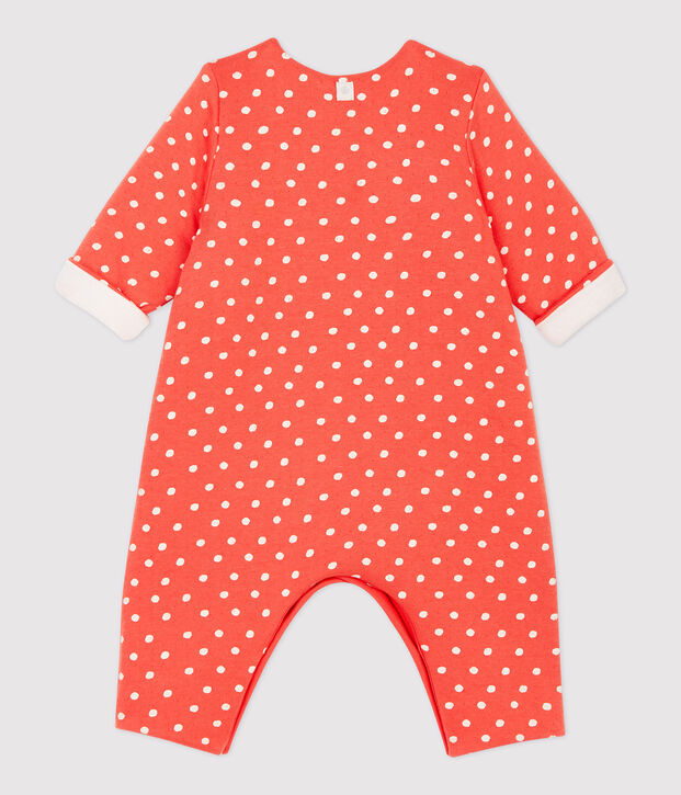 Lange jumpsuit met stippenprint van biologisch katoen oranje/wit