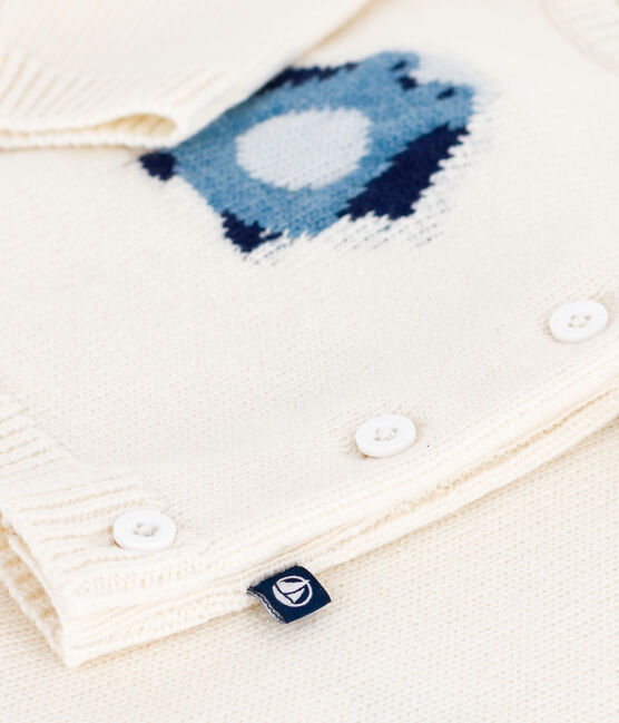 Tweedelig gebreid babysetje met pinguïnprint wit MARSHMALLOW/wit MULTICO