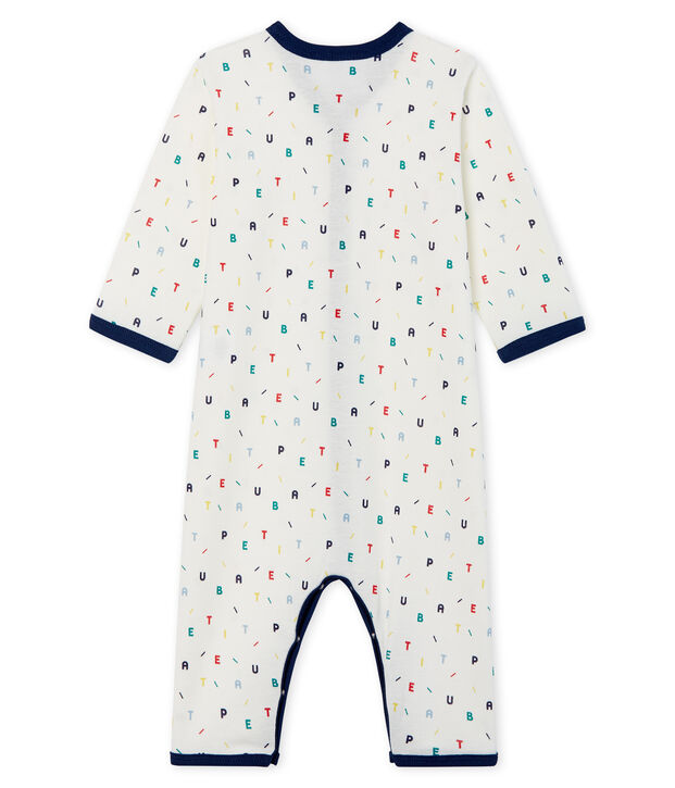 Slaappakje zonder voetjes van ribstof babyjongen wit/multicouleur