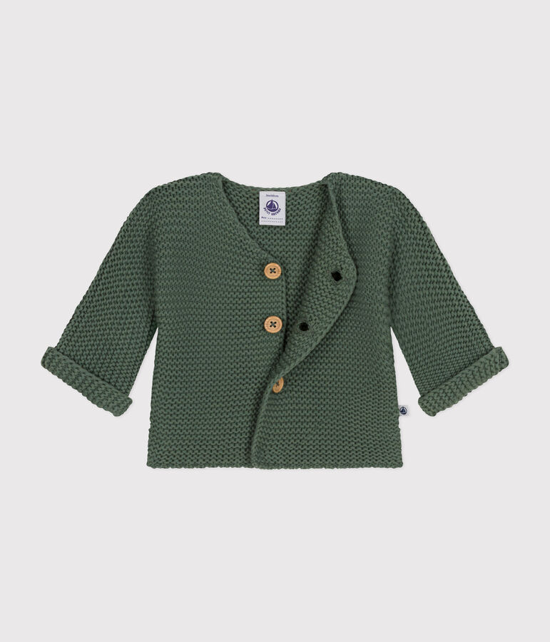 Gebreide uniseks babycardigan in ribbelsteek groen CROCO