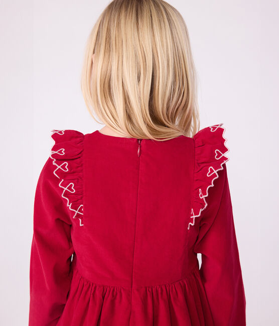 Robe enfant manches longues en velours unie rouge TERKUIT