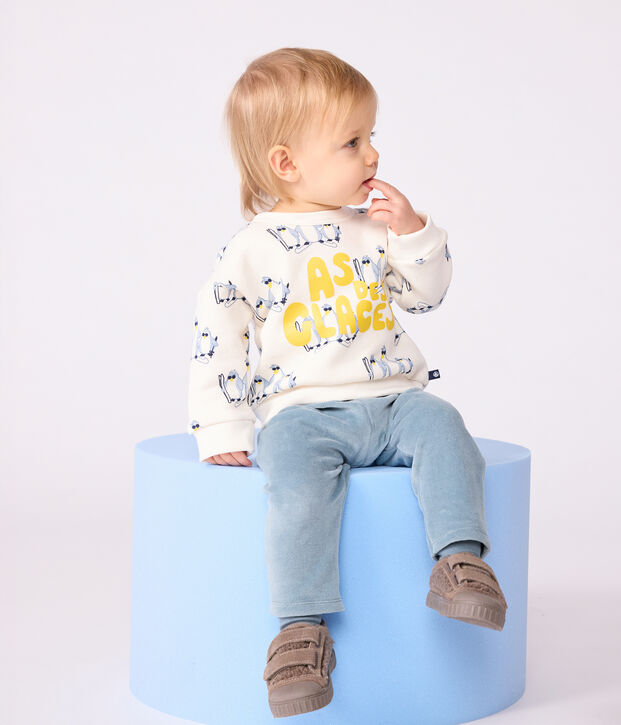 Sweatshirt b&eacute;b&eacute; en coton imprim&eacute; pingouins &eacute;cru/multicouleur