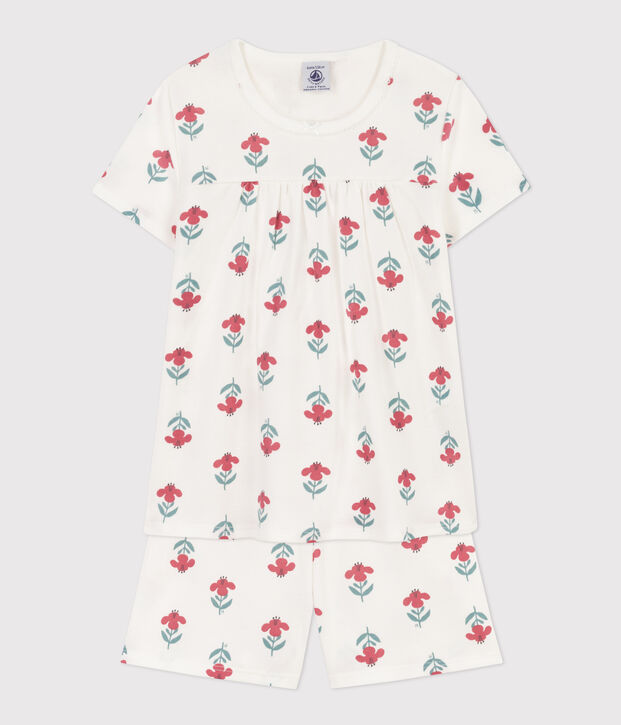 Pyjacourt fleurs avec couronne en coton  petite fille blanc/multicouleur